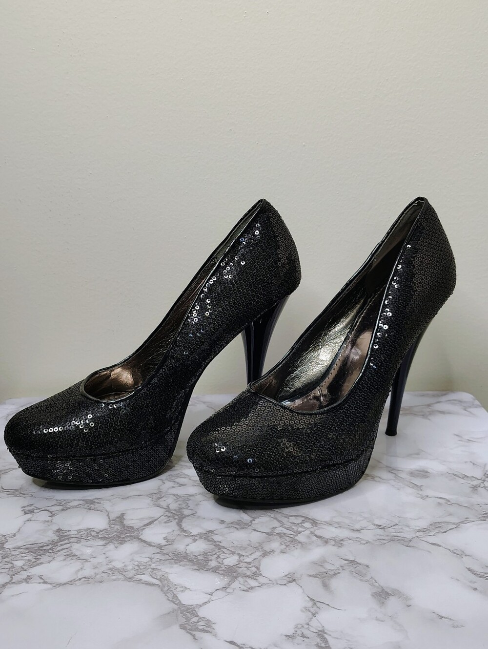 Herstyle Black Sequin Platform‎ Stiletto Pumps